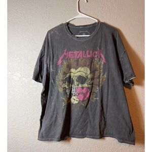 Metallica Skull Graphic T Shirt Oversized Washed Black OS